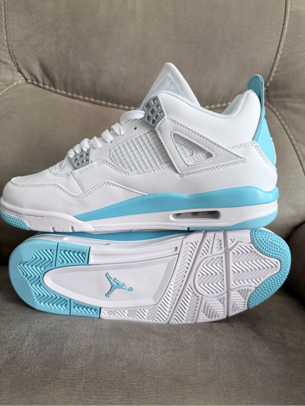 Jordan White and Light Blue Retro Sneakers - Picture 2 of 4
